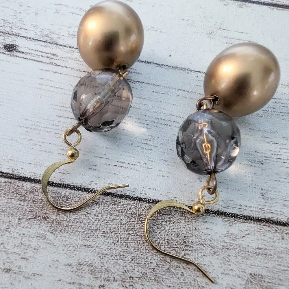 Vintage Earrings Bronze & Smokey Tones Dangle for Pierced Ears